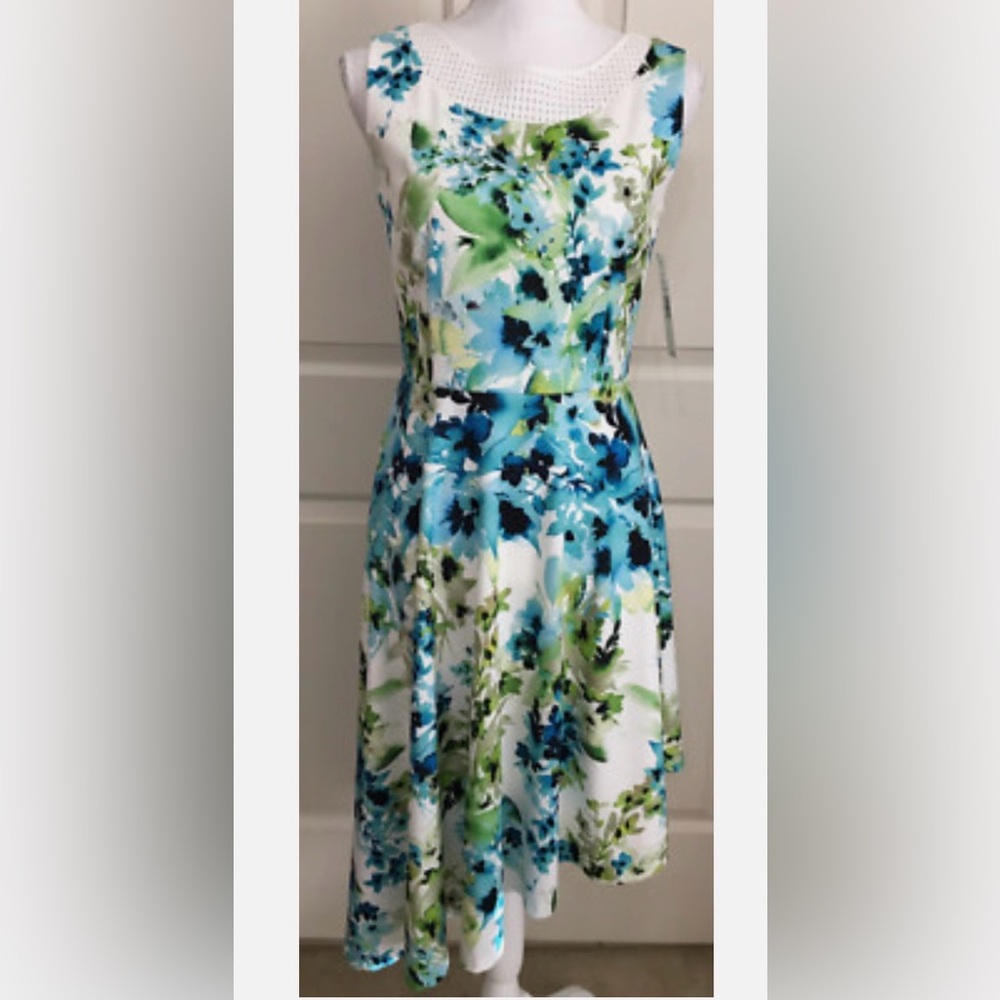 Alex Marie Asymmetrical Dress in Blue and Green Floral. Size 14.